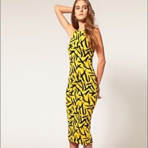 Black and yellow midi dress